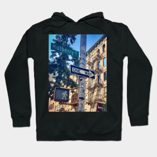 Street Sign One Way Traffic Light Mulberry St Manhattan NYC Hoodie